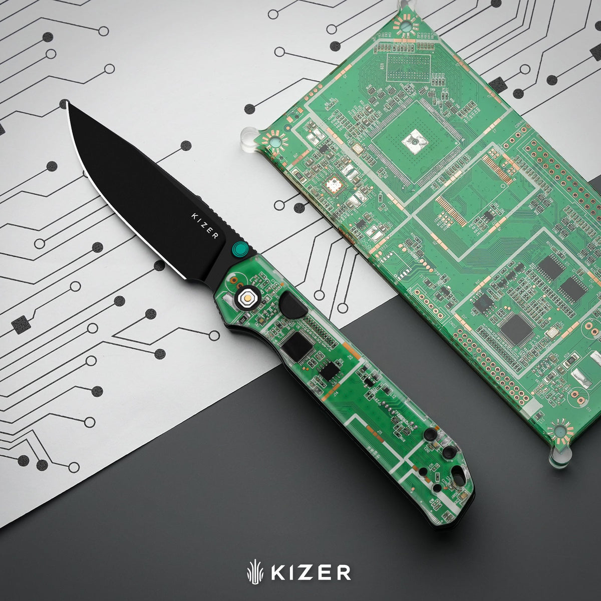 Drop Bear 2 PCB | Kizer Button Liner Lock™ | CPM Cruwear | Resin & PCB | Black PVD Coating | KizerB™ 3619BDA8