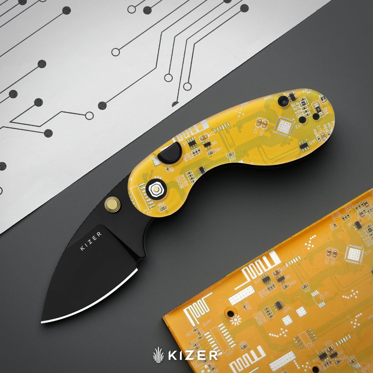 Begleiter PCB | Kizer Button Liner Lock™ | BD1N | Resin & PCB | Black PVD Coating | KizerV™ 3458.2BDA5