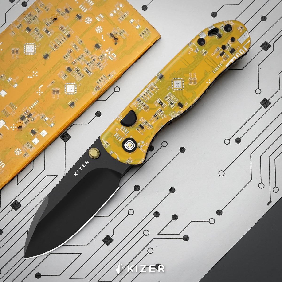 Drop Bear 2 PCB | Kizer Button Liner Lock™ | CPM Cruwear | Resin & PCB | Black PVD Coating | KizerB™ 3619BDA9