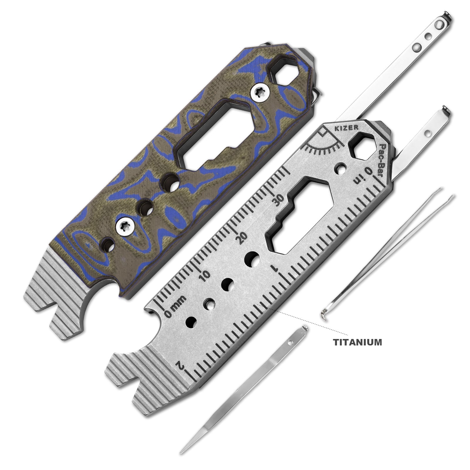 Kizer Titanium EDC Multi-Functional Black & Brown & Blue Tools Pac-Bar