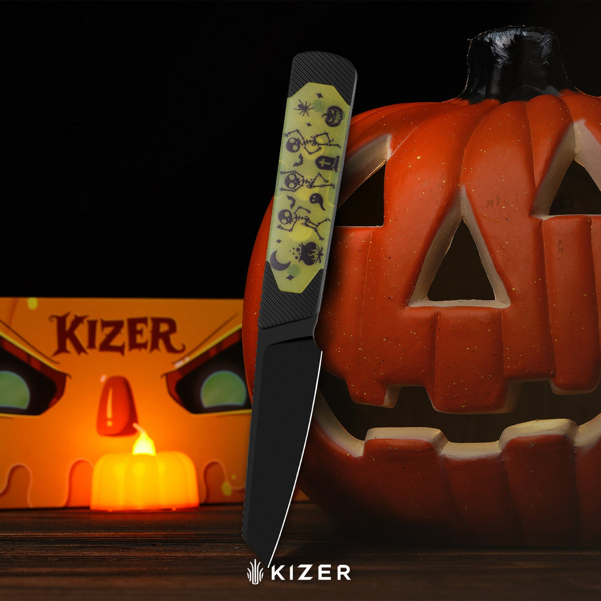 Halloween | Hallow | CPM 10V | Swappable Magnetic Inlays | Aluminum & GID G10 Handle | KizerB™ 1123HW1 | Halloween Special Edition