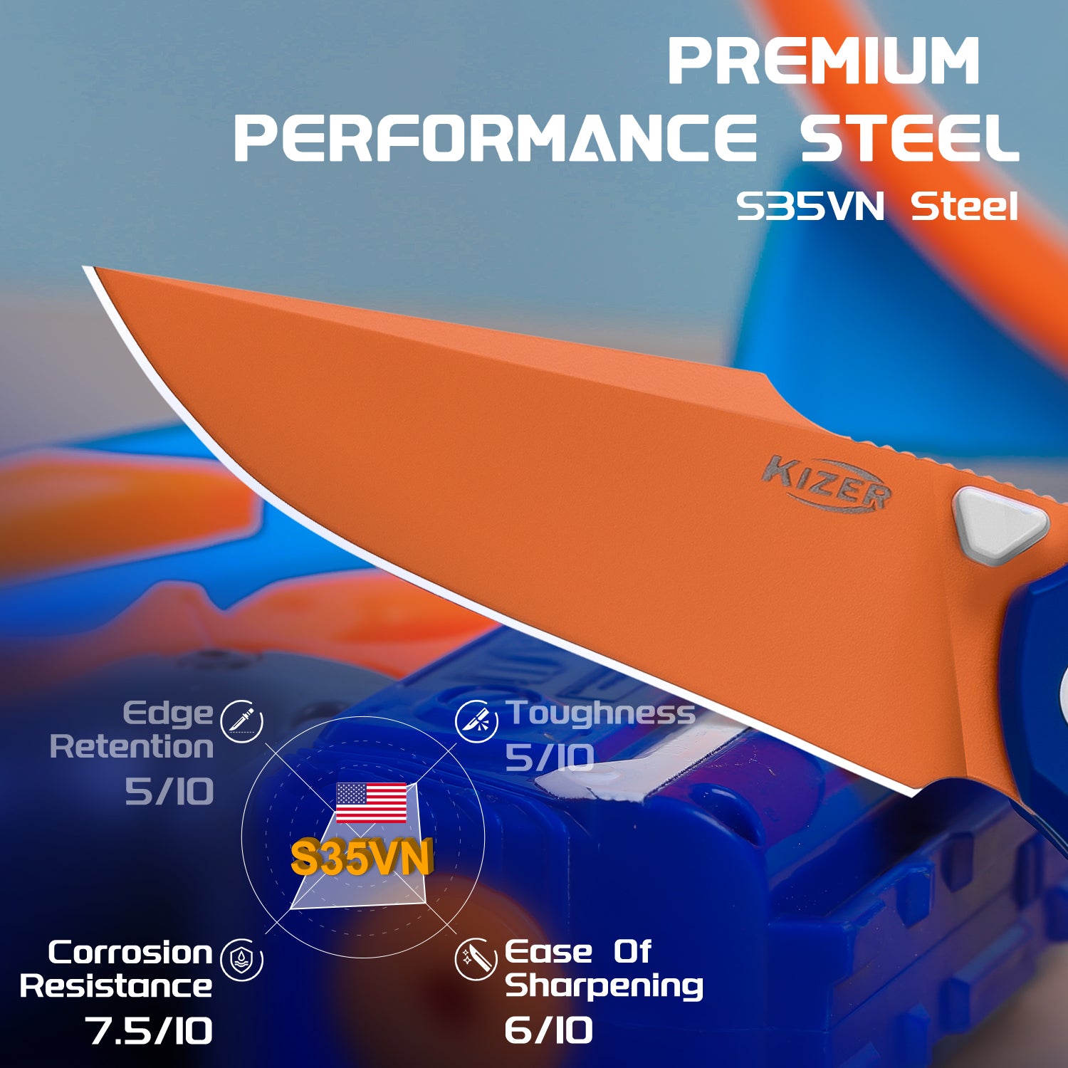 Nostalgia Play Series | Feweed | S35VN | Blue & Orange Handle | Ki3694