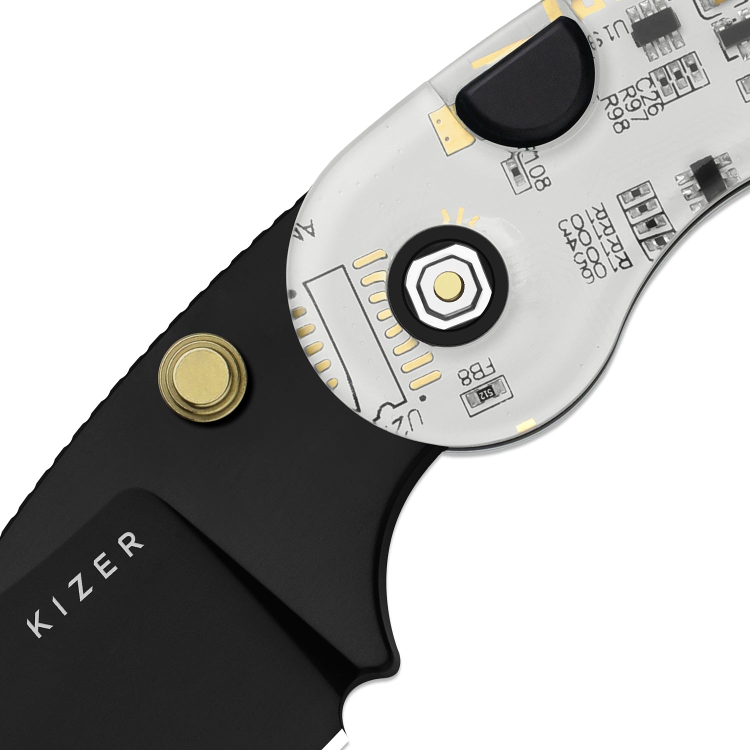 Microbe™ PCB | Kizer Button Liner Lock™ | CPM Rex45 | Resin & PCB | Black PVD Coating | KizerB™ 2742BDA1
