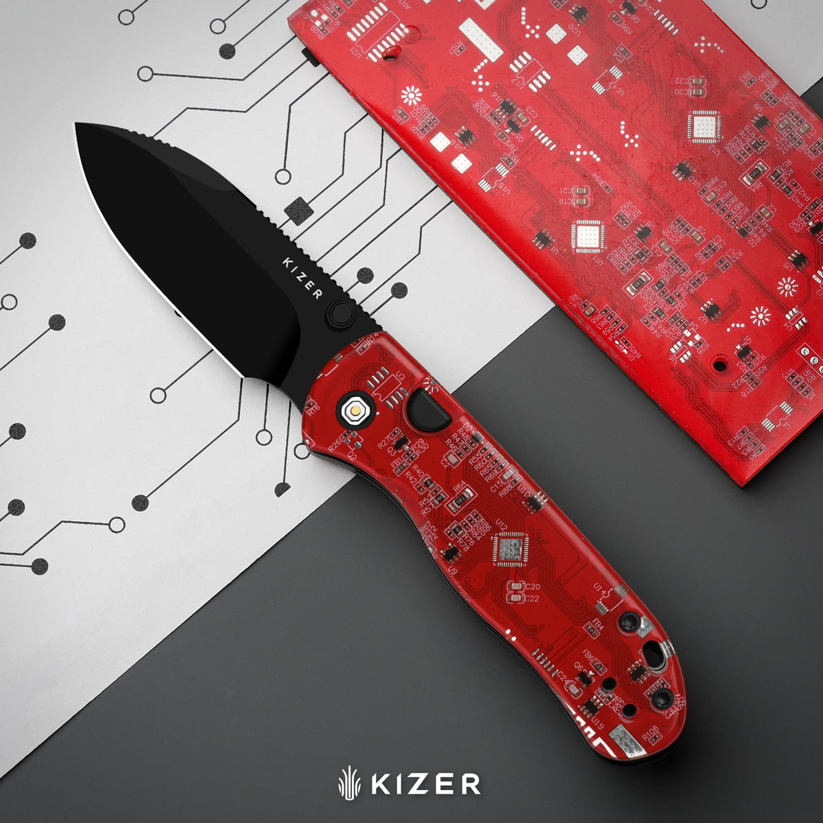 Begleiter PCB | Kizer Button Liner Lock™ | BD1N | Resin & PCB | Black PVD Coating | KizerV™ 3458.2BDA5