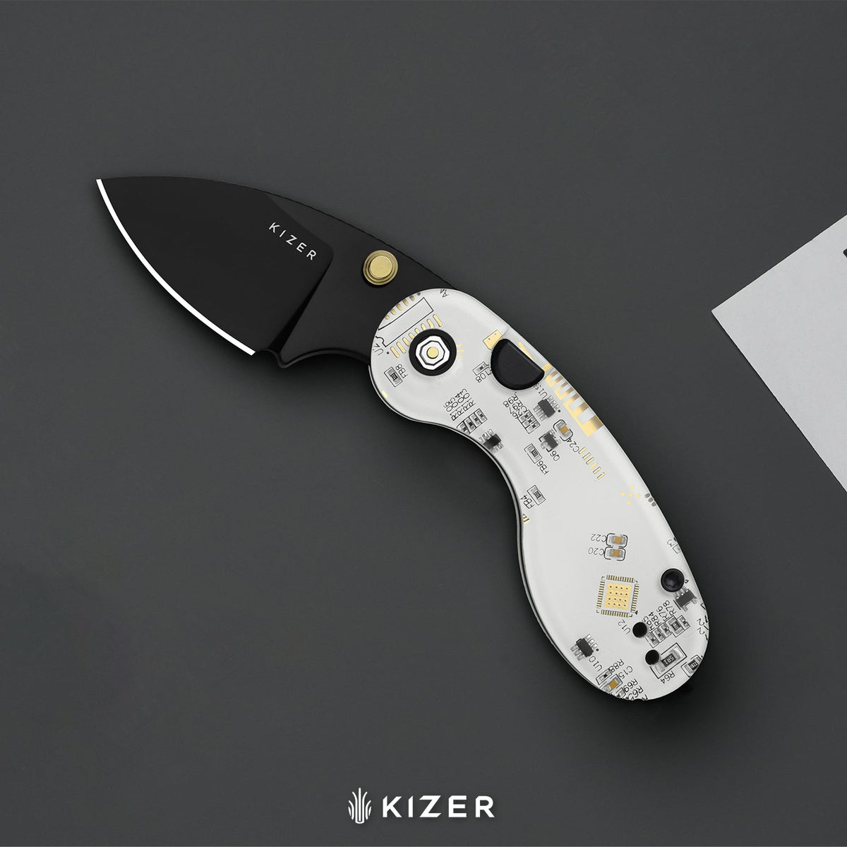 Microbe™ PCB | Kizer Button Liner Lock™ | CPM Rex45 | Resin & PCB | Black PVD Coating | KizerB™ 2742BDA1