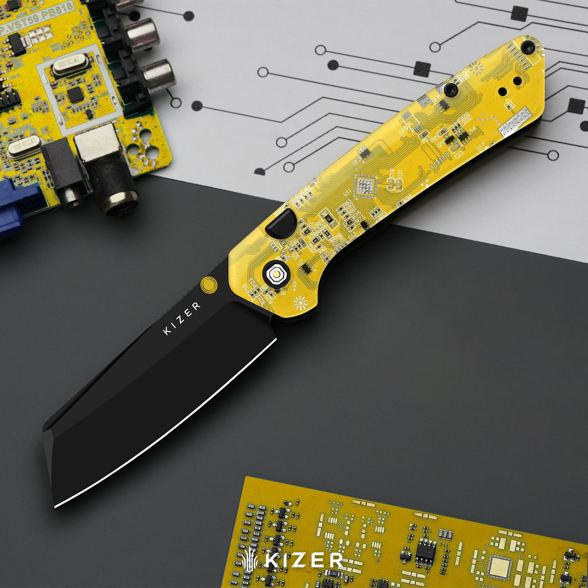 Madrac PCB | Kizer Button Liner Lock™ | BD1N | Resin & PCB | Black PVD Coating | KizerV™ 3693BSA6