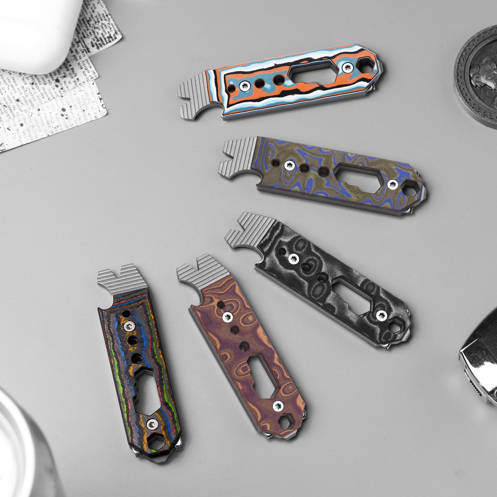 Kizer Titanium EDC Multi-Functional Black & Brown & Blue Tools Pac-Bar