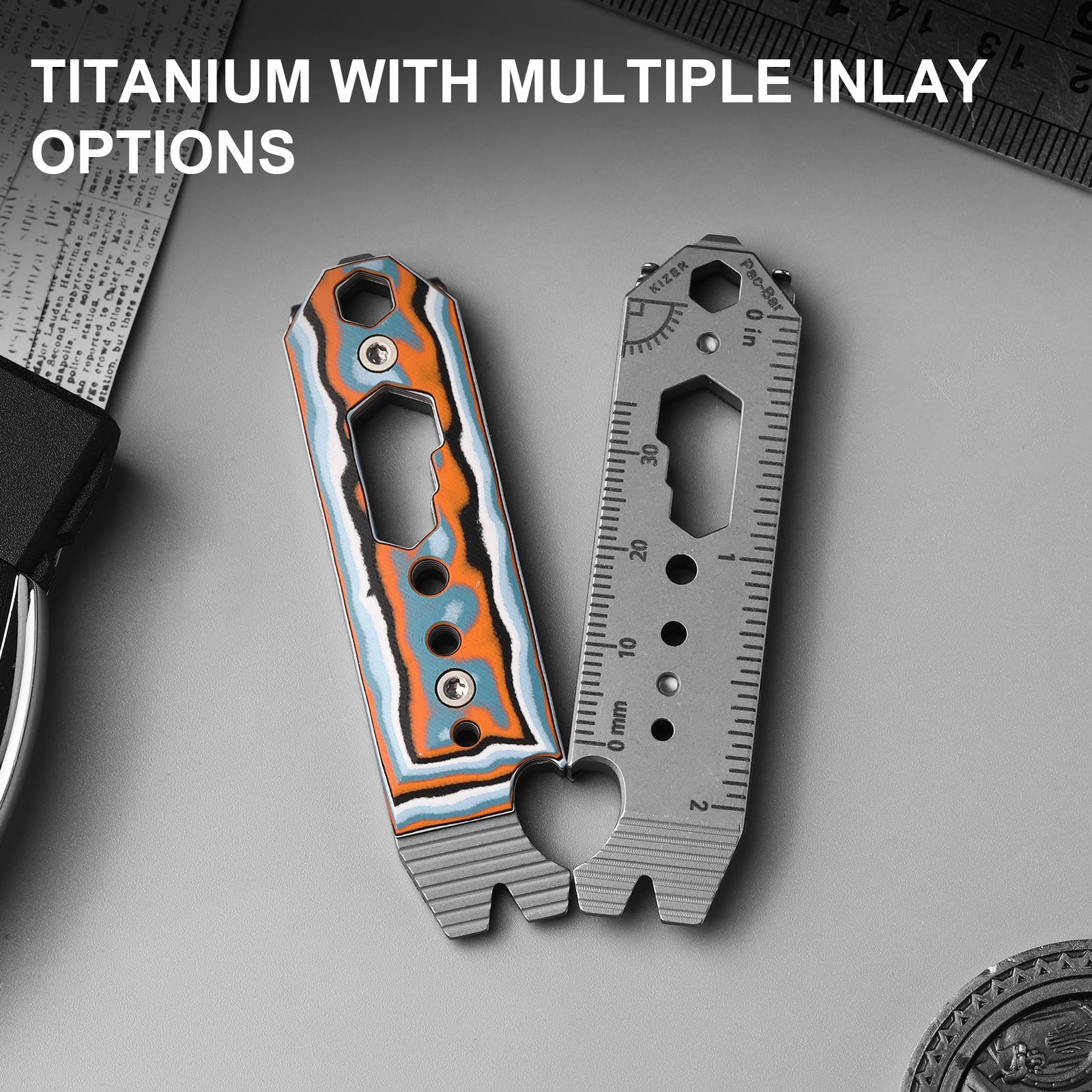 Kizer Titanium EDC Multi-Functional Red & Green Tools Pac-Bar