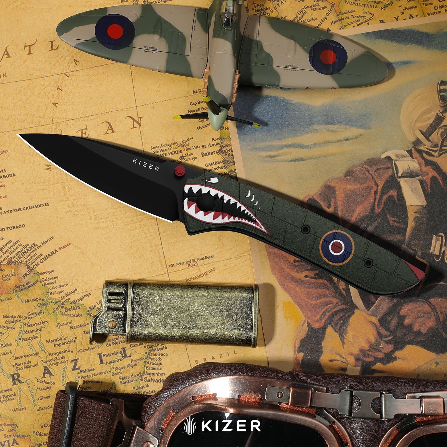 Spitfire Supermarine Edition | Matte PVD | 14C28N | Drop Point Blade | G10 | KizerV™ 3690A5 | Limited