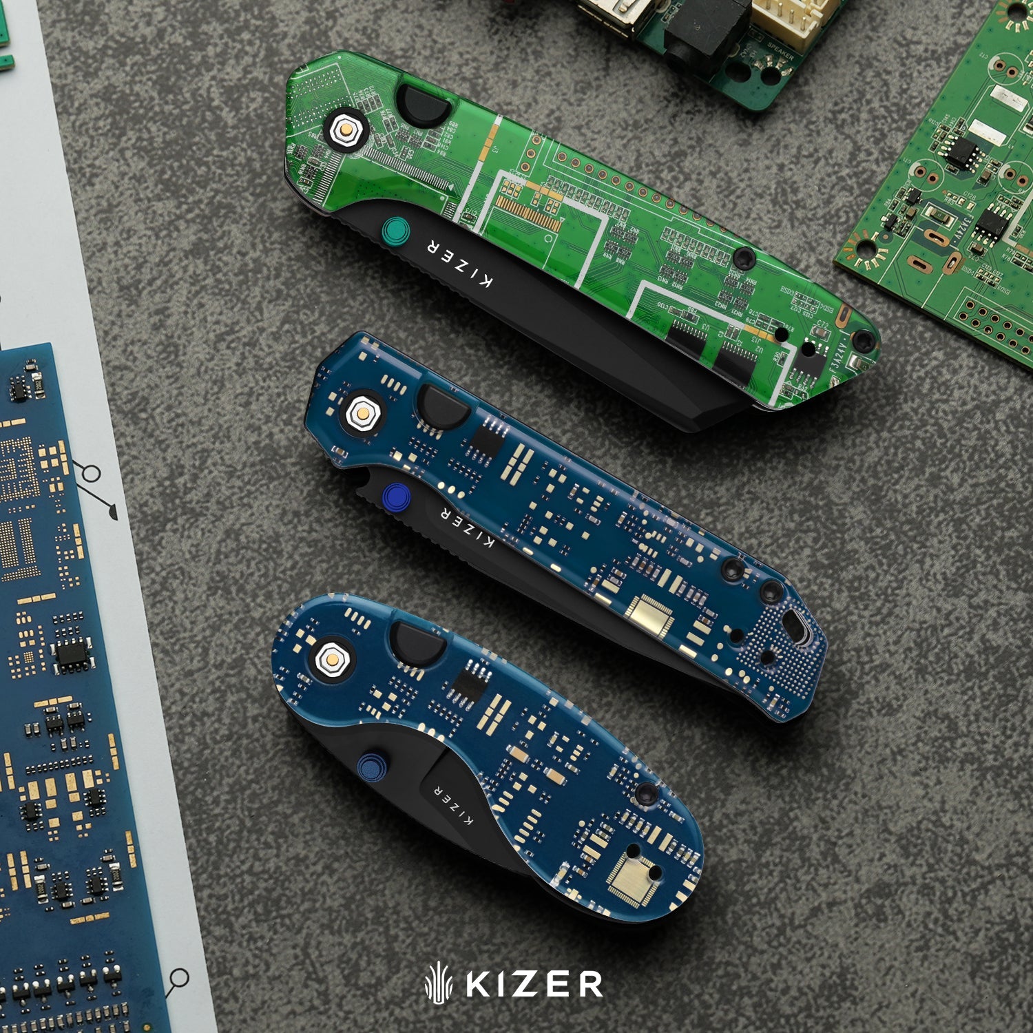 Madrac PCB | Kizer Button Liner Lock™ | BD1N | Resin & PCB | Black PVD Coating | KizerV™ 3693BSA5